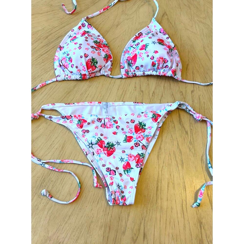 Women’s Strawberry Print Bikini Sets Swimsuit Large Booty Summer Vacation String